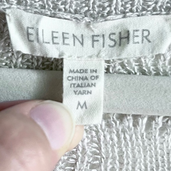 Eileen Fisher Cream Linen Blend Open Lace Knit 3/4 Sleeve Sweater V-neck… - Picture 8 of 10